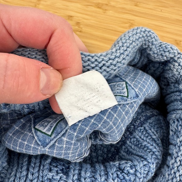 VTG! Blue Willi's Wash Denim Knit Mock Neck Sweater S Fisherman Nautical - Picture 12 of 12